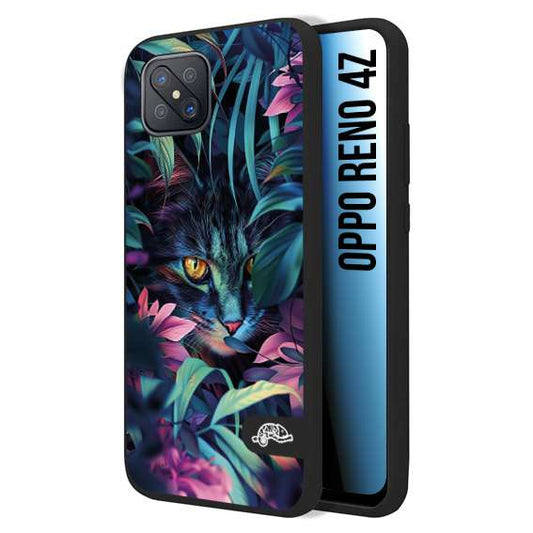 CUSTOMIZZA - Custodia cover nera morbida in tpu compatibile per Oppo Reno 4Z animali color giungla tropicale occhio di gatto colori vibranti disegnato