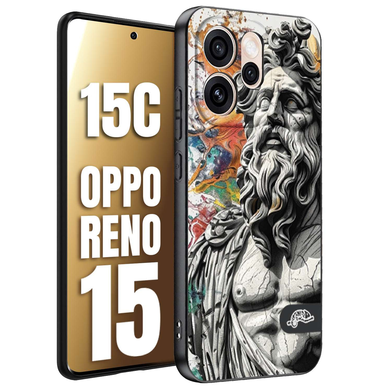 CUSTOMIZZA - Custodia cover nera morbida in tpu compatibile per Oppo Reno 15 - Reno 15Cstatua colorata moderna antico tattoo splash color