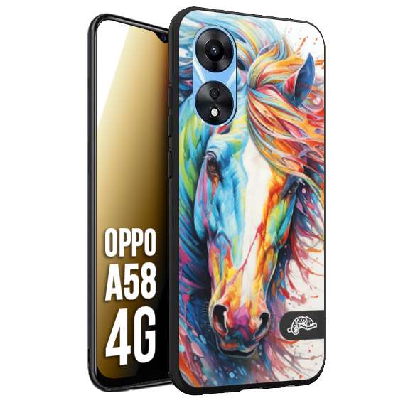 CUSTOMIZZA - Custodia cover nera morbida in tpu compatibile per Oppo A58 4G animali color cavallo horse viso colori vibranti disegnato schizzo