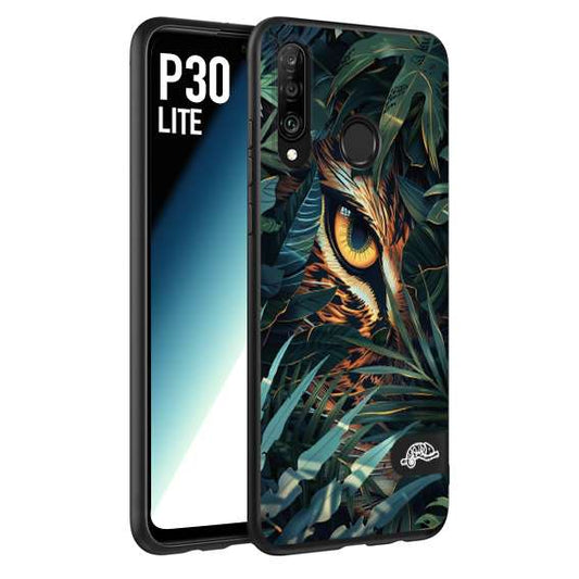 CUSTOMIZZA - Custodia cover nera morbida in tpu compatibile per Huawei P30 LITE animali color giungla tropicale occhio di giaguaro felino disegnato