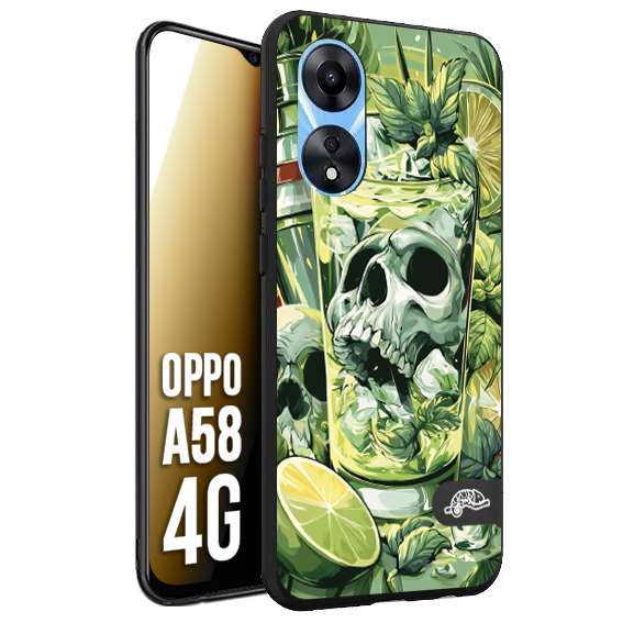 CUSTOMIZZA - Custodia cover nera morbida in tpu compatibile per Oppo A58 4G Mojito cocktail teschio illustrazione drink lime menta ghiacci tropicale street art