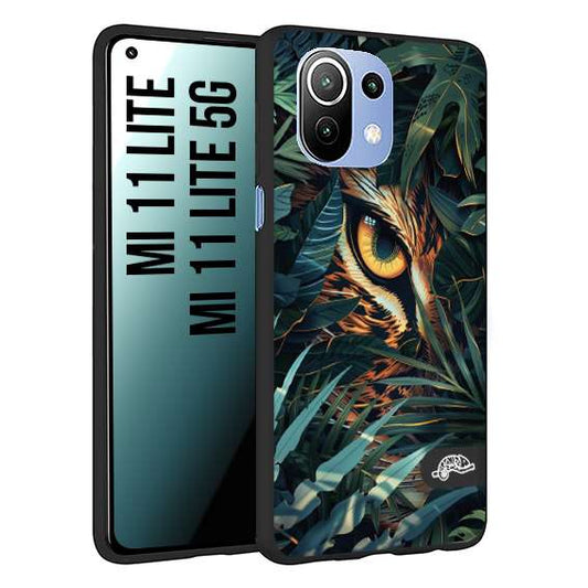 CUSTOMIZZA - Custodia cover nera morbida in tpu compatibile per Xiaomi Mi 11 Lite / Mi 11 Lite 5G animali color giungla tropicale occhio di giaguaro felino disegnato