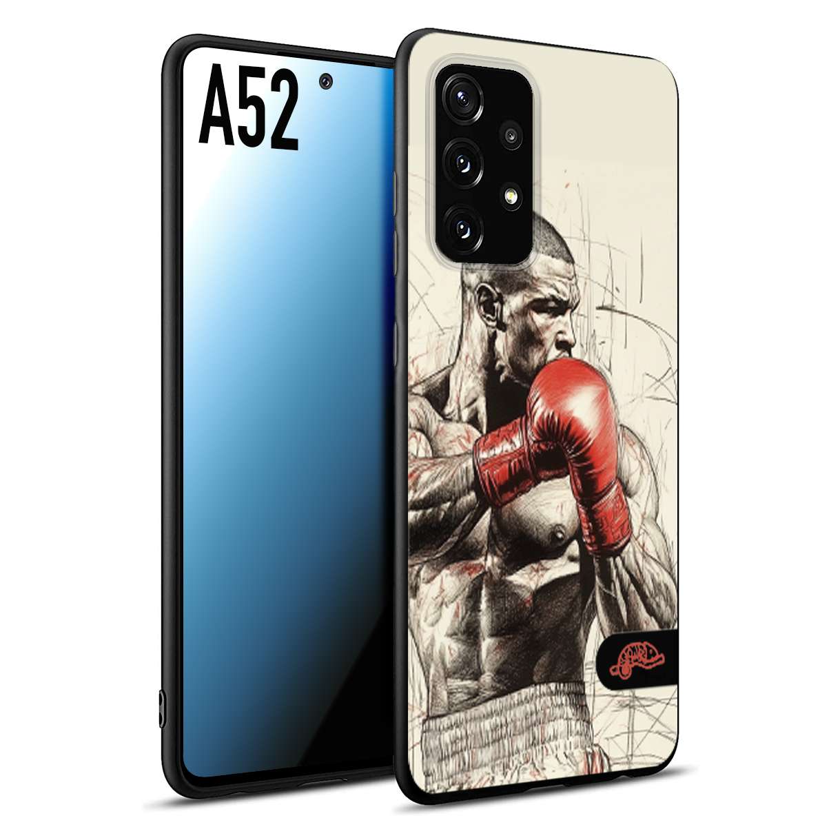 CUSTOMIZZA - Custodia cover nera morbida in tpu compatibile per Samsung A52 pugilato pugili disegno tattoo guantoni box sport ring