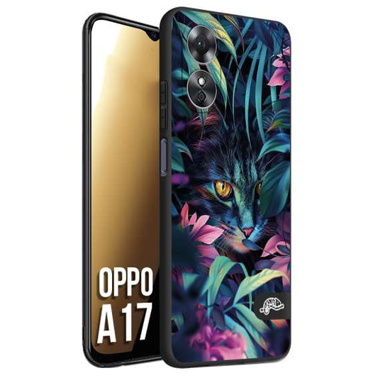 CUSTOMIZZA - Custodia cover nera morbida in tpu compatibile per Oppo A17 animali color giungla tropicale occhio di gatto colori vibranti disegnato