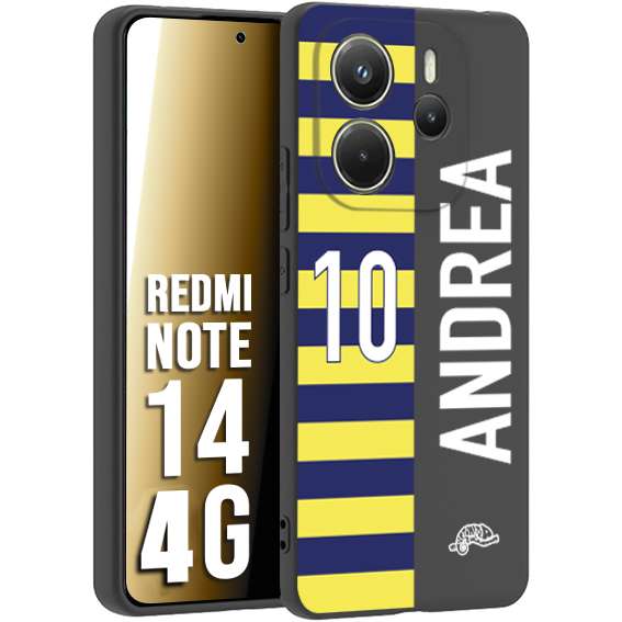 CUSTOMIZZA - Custodia cover nera morbida in tpu compatibile per Xiaomi Redmi Note 14 4G personalizzata calcio football nome e numero calciatori giallo blu