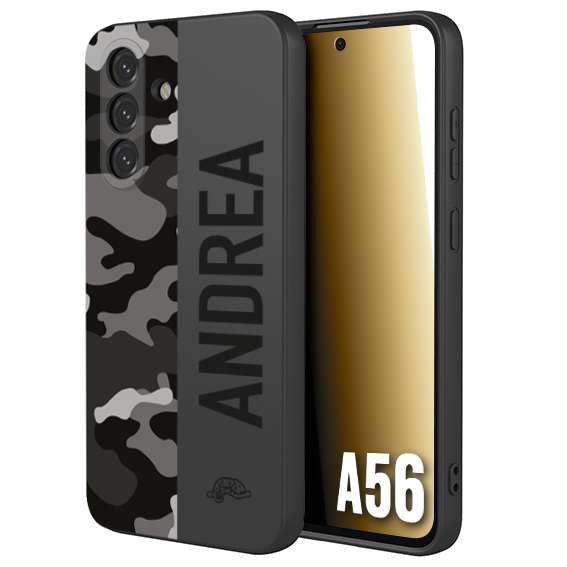 CUSTOMIZZA - Custodia cover nera morbida in tpu compatibile per Samsung A56 5G camouflage mimetico militare personalizzata nome