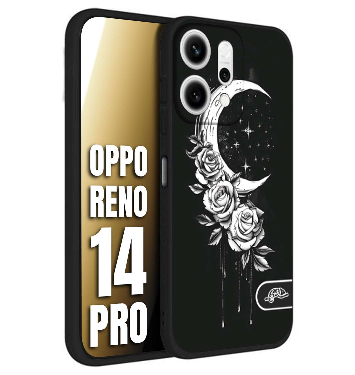 CUSTOMIZZA - Custodia cover nera morbida in tpu compatibile per Oppo Reno 14 PRO luna e fiori moon flowers black and white bianco a rilievo disegnato