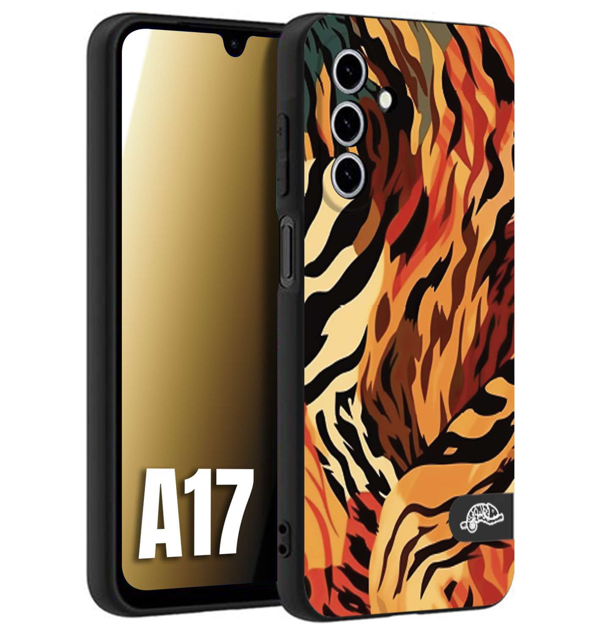 CUSTOMIZZA - Custodia cover nera morbida in tpu compatibile per Samsung A17 leopardato maculato tigrato tiger colorata gialla rossa arancio