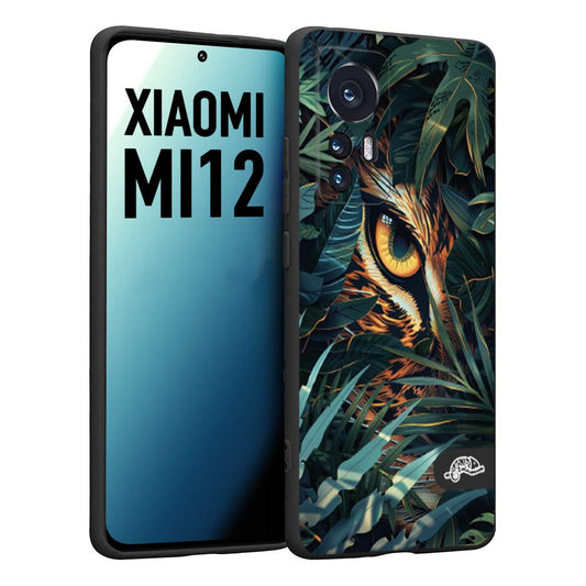 CUSTOMIZZA - Custodia cover nera morbida in tpu compatibile per Xiaomi 12 5G animali color giungla tropicale occhio di giaguaro felino disegnato