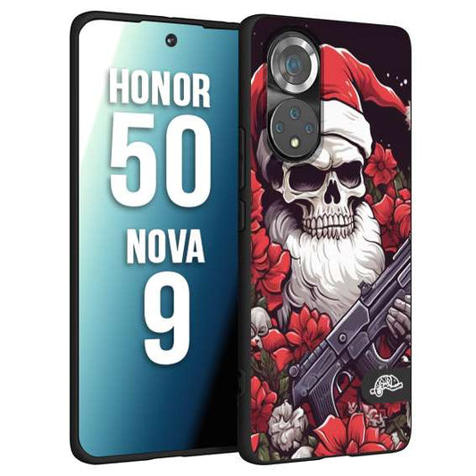 CUSTOMIZZA - Custodia cover nera morbida in tpu compatibile per Huawei Nova 9 - Honor 50 teschio natale santa claus fiori tattoo disegnato