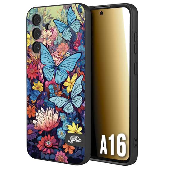 CUSTOMIZZA - Custodia cover nera morbida in tpu compatibile per Samsung A16 farfalle butterfly moderno donna disegnate gialla blu rosa