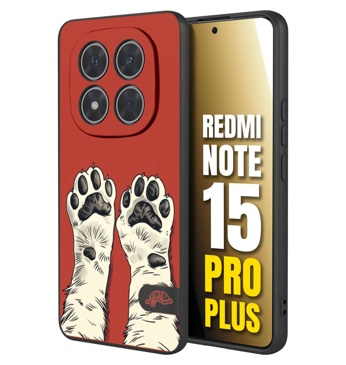 CUSTOMIZZA - Custodia cover nera morbida in tpu compatibile per Xiaomi Redmi Note 15 PRO PLUS zampe di gatto cat paws rossa red disegnata fumetto cartoon