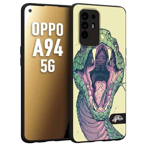 CUSTOMIZZA - Custodia cover nera morbida in tpu compatibile per Oppo A94 5G snake yellow green serpente tatuaggio tattoo disegnato a mano