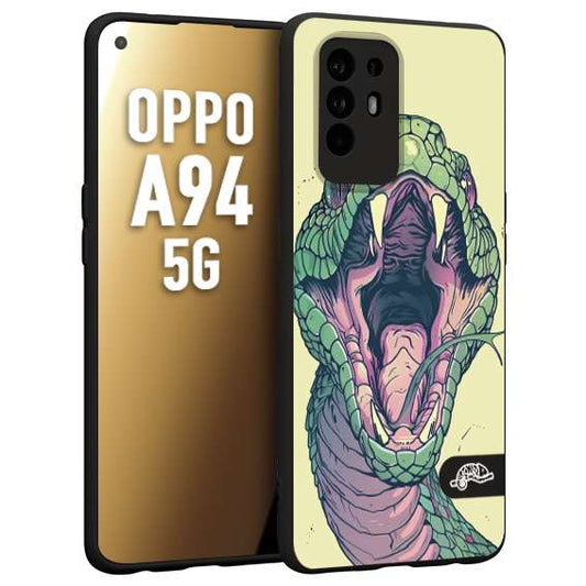 CUSTOMIZZA - Custodia cover nera morbida in tpu compatibile per Oppo A94 5G snake yellow green serpente tatuaggio tattoo disegnato a mano