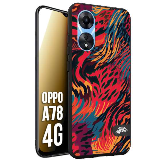 CUSTOMIZZA - Custodia cover nera morbida in tpu compatibile per Oppo A78 4G leopardato maculato tigrato colorata fiamme rossa blu arancione