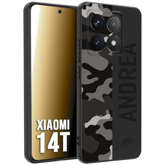 CUSTOMIZZA - Custodia cover nera morbida in tpu compatibile per Xiaomi 14T camouflage mimetico militare personalizzata nome