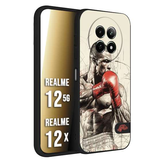 CUSTOMIZZA - Custodia cover nera morbida in tpu compatibile per Realme 12 5G - 12X pugilato pugili disegno tattoo guantoni box sport ring