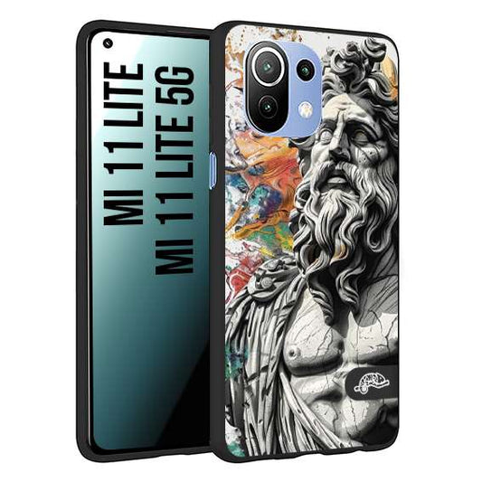 CUSTOMIZZA - Custodia cover nera morbida in tpu compatibile per Xiaomi Mi 11 Lite / Mi 11 Lite 5G statua colorata moderna antico tattoo splash color