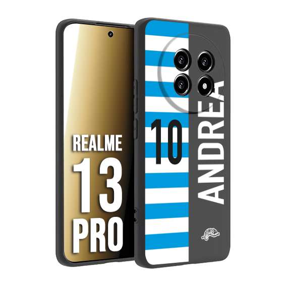 CUSTOMIZZA - Custodia cover nera morbida in tpu compatibile per Realme 13 PRO personalizzata calcio football nome e numero calciatori biancazzurri