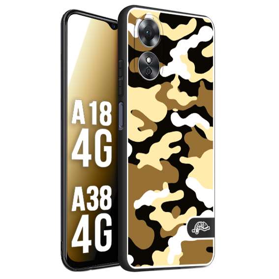 CUSTOMIZZA - Custodia cover nera morbida in tpu compatibile per Oppo A18 4G - A38 4G camouflage mimetico militare giallo desert brown