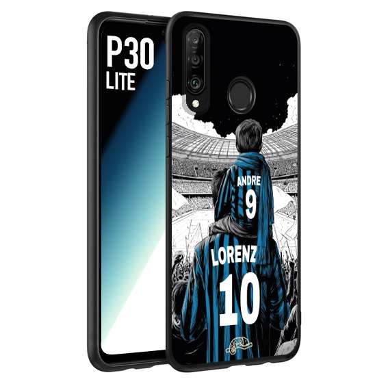 CUSTOMIZZA - Custodia cover nera morbida in tpu compatibile per Huawei P30 LITE personalizzata calcio football padre e figlio calciatori nerazzurra