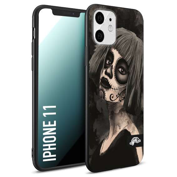 CUSTOMIZZA - Custodia cover nera morbida in tpu compatibile per iPhone 11 chicana messicana dea de la muerte donna santa tattoo disegnata