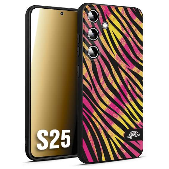 CUSTOMIZZA - Custodia cover nera morbida in tpu compatibile per Samsung S25 zebrata maculata a rilievo soft touch donna fucsia gialla