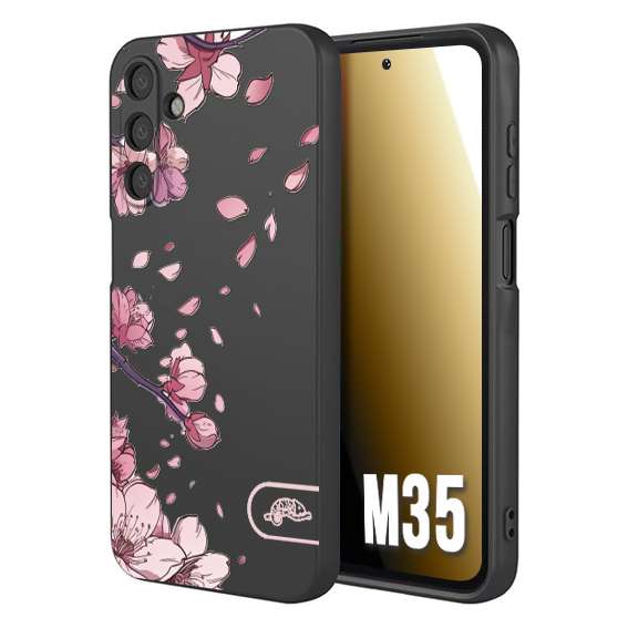CUSTOMIZZA - Custodia cover nera morbida in tpu compatibile per Samsung M35 giapponese fiori di ciliegio in fiore a rilievo disegnata tattoo