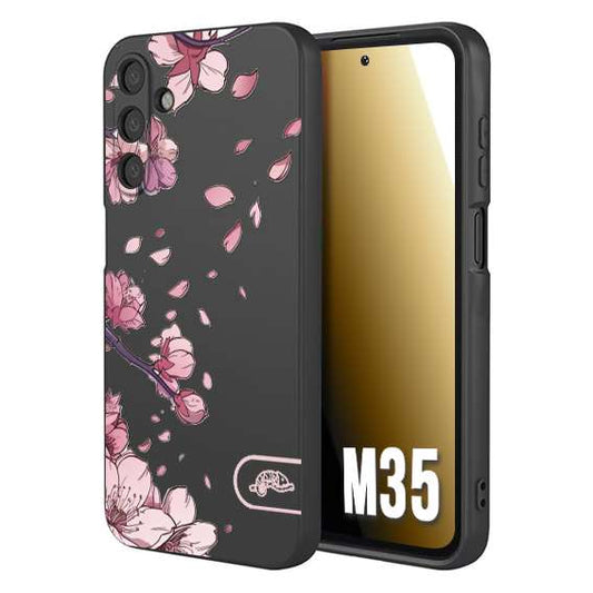 CUSTOMIZZA - Custodia cover nera morbida in tpu compatibile per Samsung M35 giapponese fiori di ciliegio in fiore a rilievo disegnata tattoo