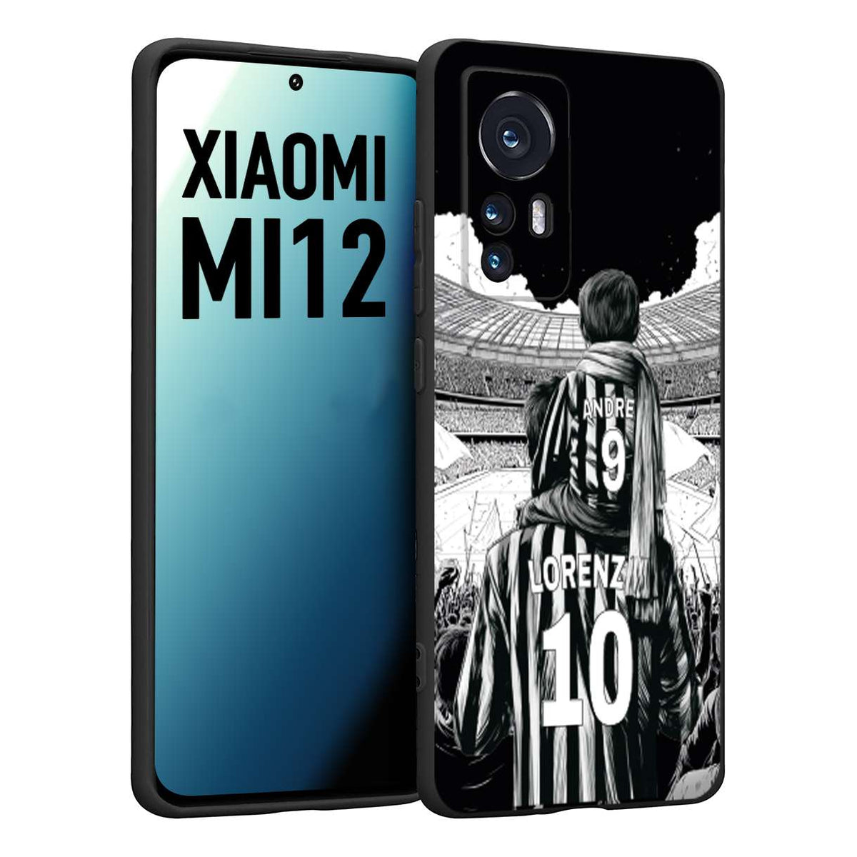 CUSTOMIZZA - Custodia cover nera morbida in tpu compatibile per Xiaomi 12 5G personalizzata calcio football nome e numero calciatori bianconeri bianca e nera