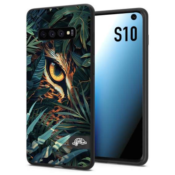 CUSTOMIZZA - Custodia cover nera morbida in tpu compatibile per Samsung S10 animali color giungla tropicale occhio di giaguaro felino disegnato