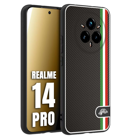 CUSTOMIZZA - Custodia cover nera morbida in tpu compatibile per Realme 14 PRO effetto fibra di carbonio bandiera Italia made in Italy