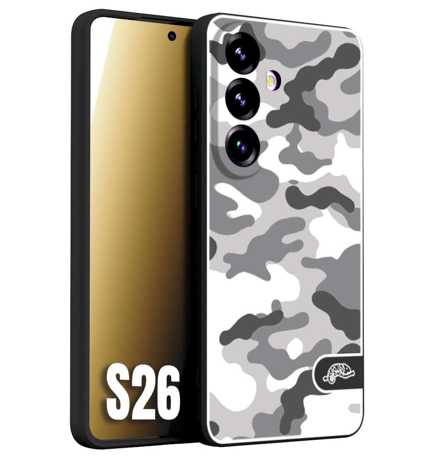 CUSTOMIZZA - Custodia cover nera morbida in tpu compatibile per Samsung S26 camouflage mimetico militare bianco white