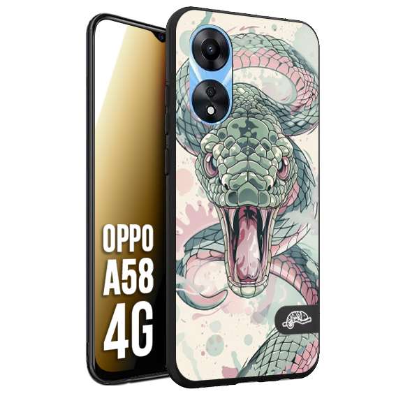 CUSTOMIZZA - Custodia cover nera morbida in tpu compatibile per Oppo A58 4G snake pink green serpente tatuaggio tattoo disegnato a mano