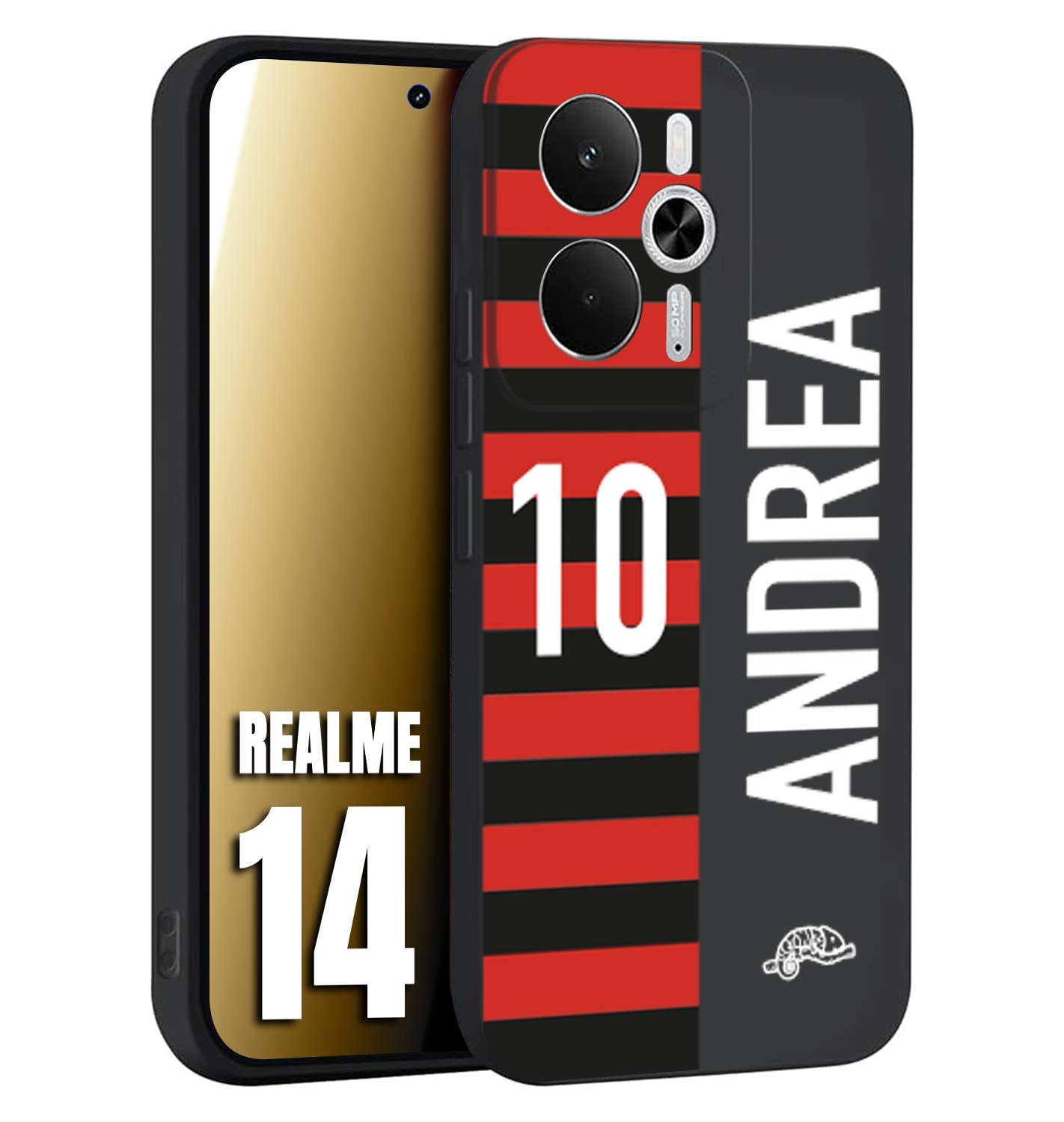 CUSTOMIZZA - Custodia cover nera morbida in tpu compatibile per Realme 14 5G personalizzata calcio football nome e numero calciatori rossonera