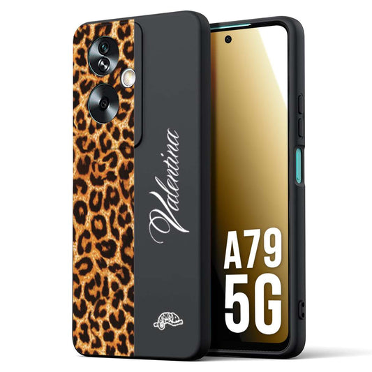 CUSTOMIZZA - Custodia cover nera morbida in tpu compatibile per Oppo A79 5G custom nome scritta leopardato maculato donna marrone leopard