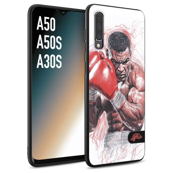 CUSTOMIZZA - Custodia cover nera morbida in tpu compatibile per Samsung A50 - A50S - A30S pugilato pugili disegno tattoo guantoni boxer pesi massimi iron mike