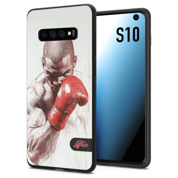CUSTOMIZZA - Custodia cover nera morbida in tpu compatibile per Samsung S10 pugilato pugili disegno tattoo guantoni box sport primo piano
