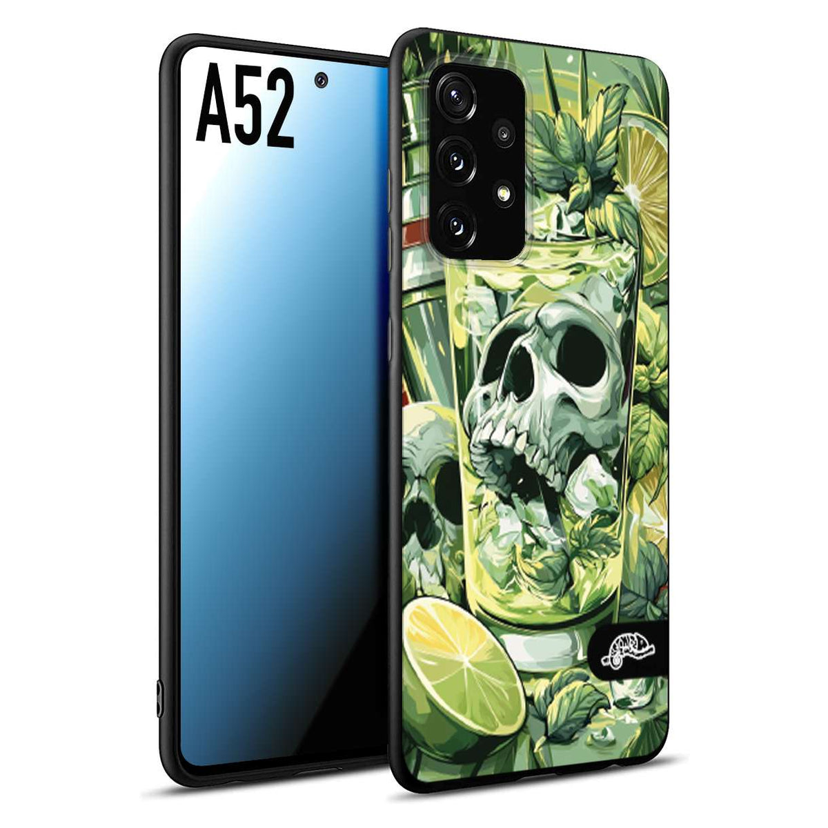 CUSTOMIZZA - Custodia cover nera morbida in tpu compatibile per Samsung A52 Mojito cocktail teschio illustrazione drink lime menta ghiacci tropicale street art