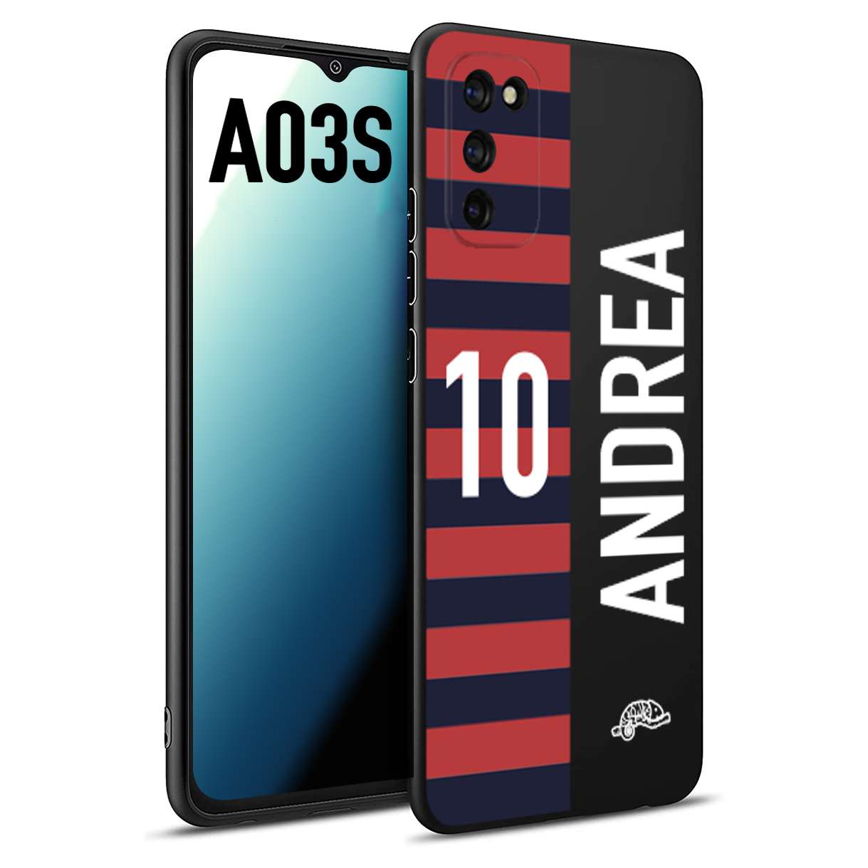 CUSTOMIZZA - Custodia cover nera morbida in tpu compatibile per Samsung A03S personalizzata calcio football nome e numero calciatori rossoblu
