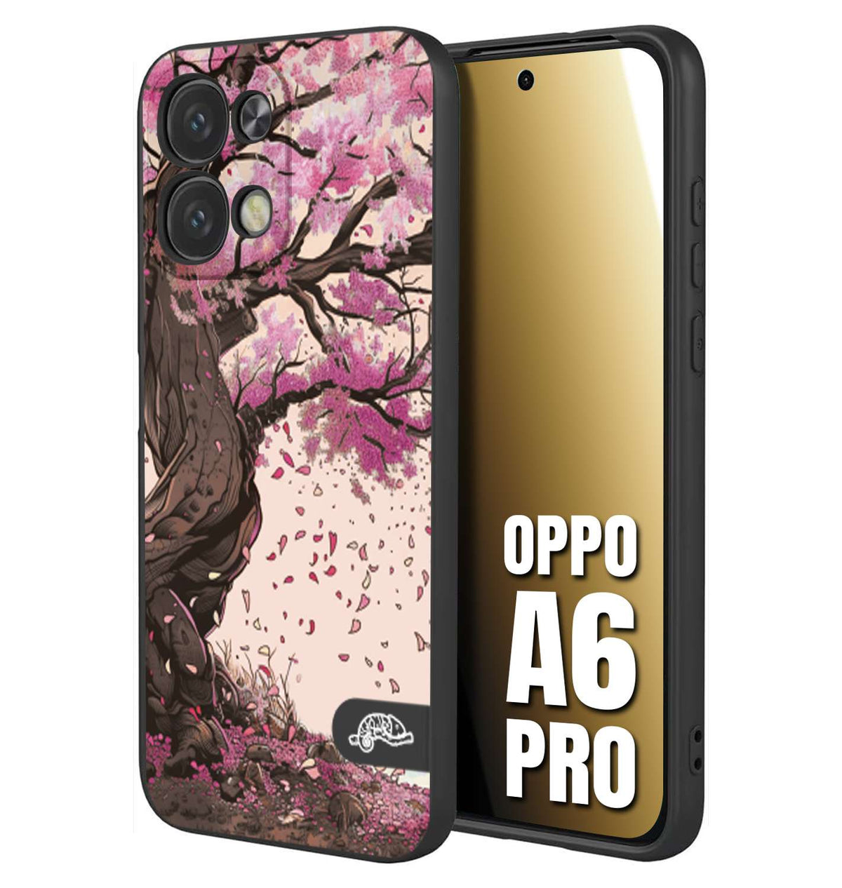 CUSTOMIZZA - Custodia cover nera morbida in tpu compatibile per Oppo A6 PRO giapponese colori morbidi fiori di ciliegio rosa disegnata