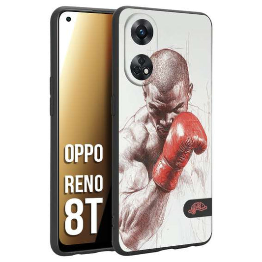 CUSTOMIZZA - Custodia cover nera morbida in tpu compatibile per Oppo Reno 8T pugilato pugili disegno tattoo guantoni box sport primo piano