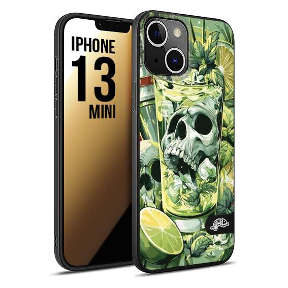 CUSTOMIZZA - Custodia cover nera morbida in tpu compatibile per iPhone 13 MINI Mojito cocktail teschio illustrazione drink lime menta ghiacci tropicale street art