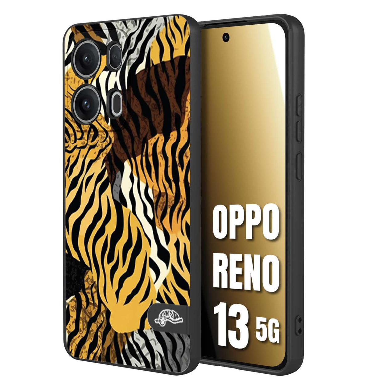 CUSTOMIZZA - Custodia cover nera morbida in tpu compatibile per Oppo Reno 13 5G leopardato tigrato tiger colorata donna fashion estate