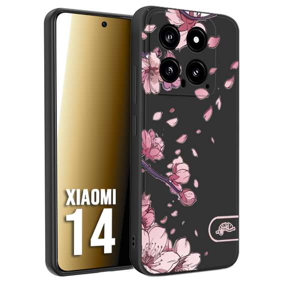 CUSTOMIZZA - Custodia cover nera morbida in tpu compatibile per Xiaomi 14 giapponese fiori di ciliegio in fiore a rilievo disegnata tattoo
