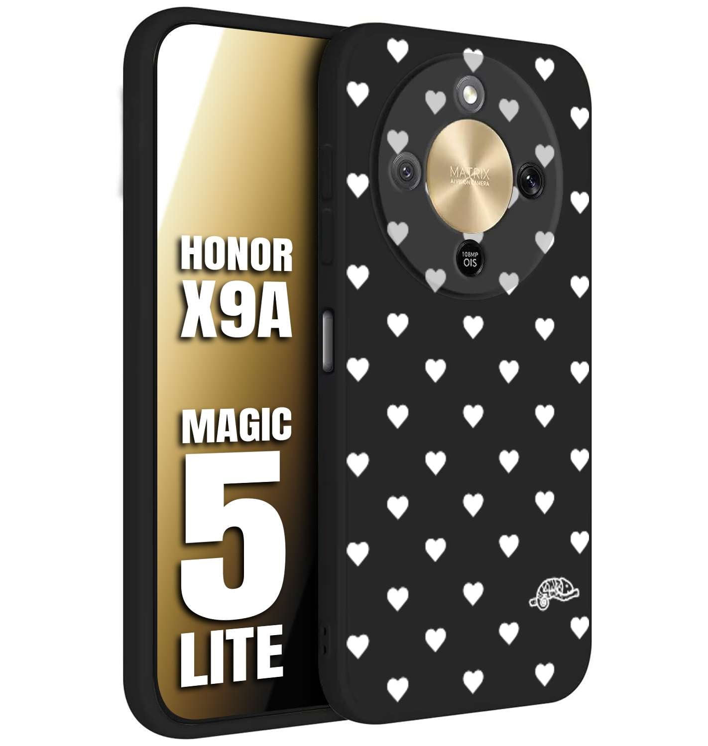 CUSTOMIZZA - Custodia cover nera morbida in tpu compatibile per Honor X9A - Honor Magic 5 Lite cuori pois bianchi donna pin up vintage