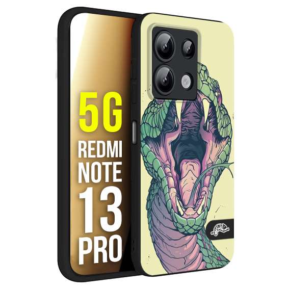 CUSTOMIZZA - Custodia cover nera morbida in tpu compatibile per Xiaomi Redmi Note 13 PRO 5G snake yellow green serpente tatuaggio tattoo disegnato a mano