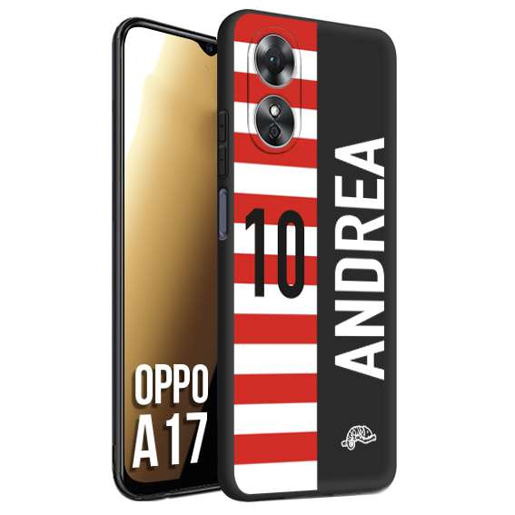 CUSTOMIZZA - Custodia cover nera morbida in tpu compatibile per Oppo A17 personalizzata calcio football nome e numero calciatori bianco rossa