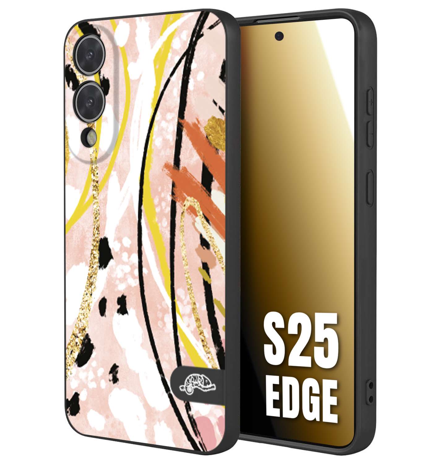 CUSTOMIZZA - Custodia cover nera morbida in tpu compatibile per Samsung S25 EDGE fiori astratti donna zebrato leopardato fantasia dorata gialla rosa colorata