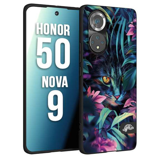 CUSTOMIZZA - Custodia cover nera morbida in tpu compatibile per Huawei Nova 9 - Honor 50 animali color giungla tropicale occhio di gatto colori vibranti disegnato
